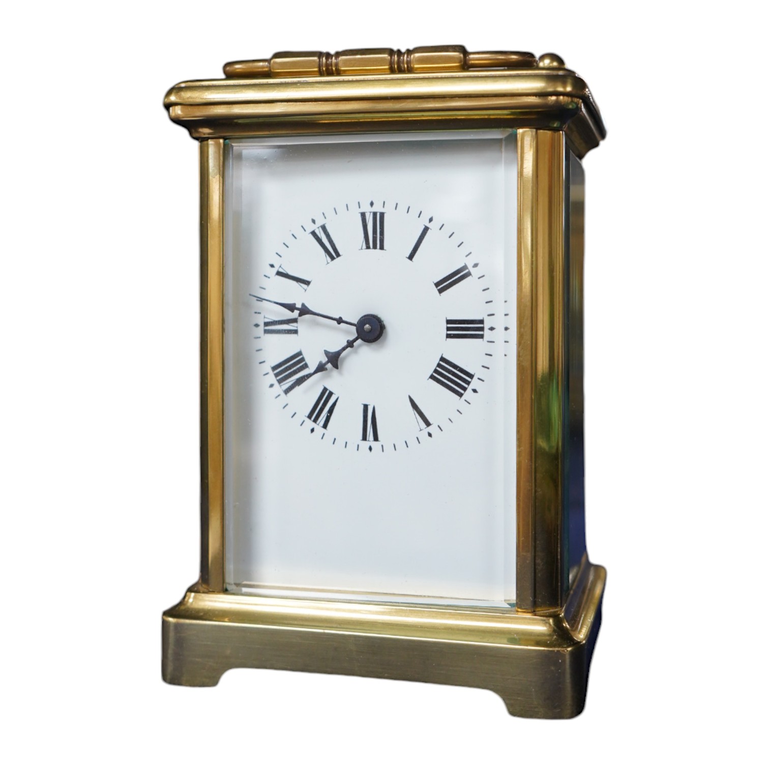 A brass carriage timepiece, 11.5cm high. Condition - good.